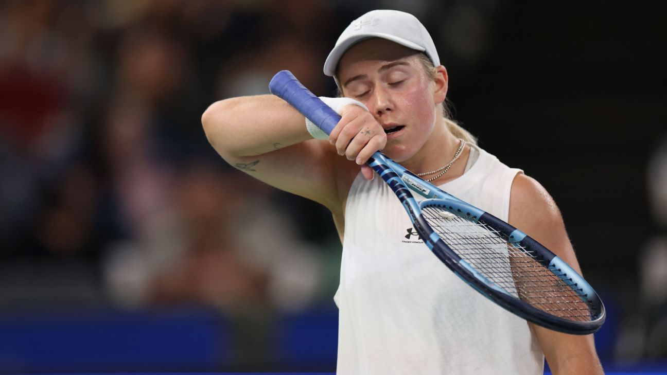 Sonay Kartal of Great Britain reacts during the Women's Singles final match against Maja Chwalinska of Poland on day seven of Wuhan Open at Optics Valley International Tennis Cente