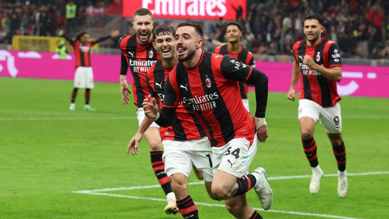 AC Milan players celebrate after scoring a goal against Atalanta in Serie A. — Article image accompanying Ruben Amorim still unbeaten in Serie A after Milan win on WagerUp Sports News.