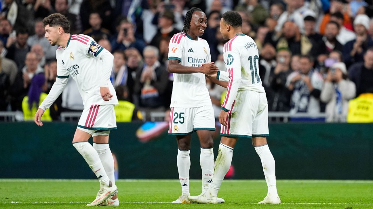 Real Madrid players celebrate after scoring a goal against Sevilla in LaLiga.