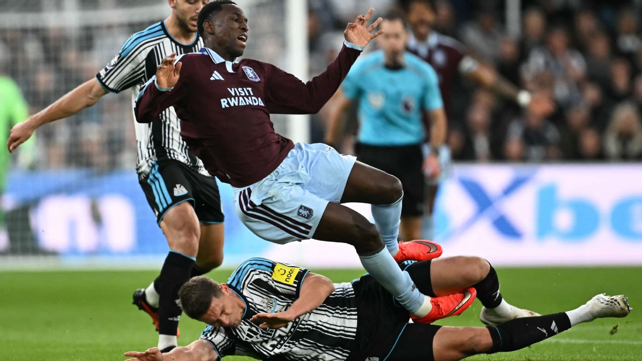 Newcastle United's Sven Botman was shown a yellow card for his tackle on Aston Villa's Nicolas Jackson. — Article image accompanying Referees' boss Webb backs VAR over Newcastle's Botman challenge on Villa's Jackson on WagerUp Sports News. Newcastle United's Sven Botman was shown a yellow card for his tackle on Aston Villa's Nicolas Jackson. — Article image accompanying Referees' boss Webb backs VAR over Newcastle's Botman challenge on Villa's Jackson on WagerUp Sports News.
