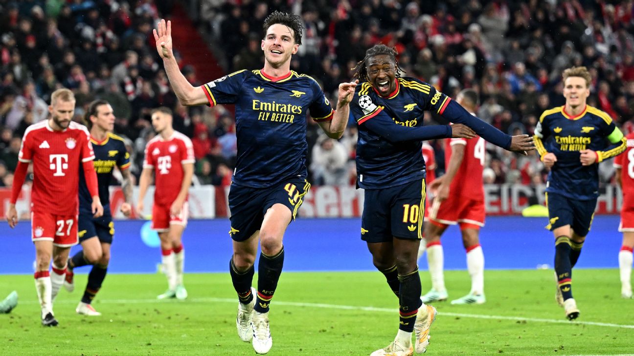 Article image accompanying Bayern Munich 2-2 Arsenal: Harry Kane impresses but Declan Rice secures draw for Gunners - as it happened on WagerUp Sports News. Article image accompanying Bayern Munich 2-2 Arsenal: Harry Kane impresses but Declan Rice secures draw for Gunners - as it happened on WagerUp Sports News.
