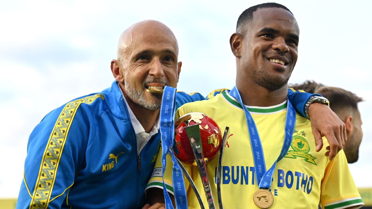 Miguel Cardoso, Head Coach of Mamelodi Sundowns FC, and Iqraam Rayners, pose for a photo with the FIFA African-Asian-Pacific Cup trophy,. which they won in September. — Article image accompanying Can Orlando Pirates save South Africa's CAF campaign after Sundowns and Chiefs crash out? on WagerUp Sports News. Miguel Cardoso, Head Coach of Mamelodi Sundowns FC, and Iqraam Rayners, pose for a photo with the FIFA African-Asian-Pacific Cup trophy,. which they won in September. — Article image accompanying Can Orlando Pirates save South Africa's CAF campaign after Sundowns and Chiefs crash out? on WagerUp Sports News.