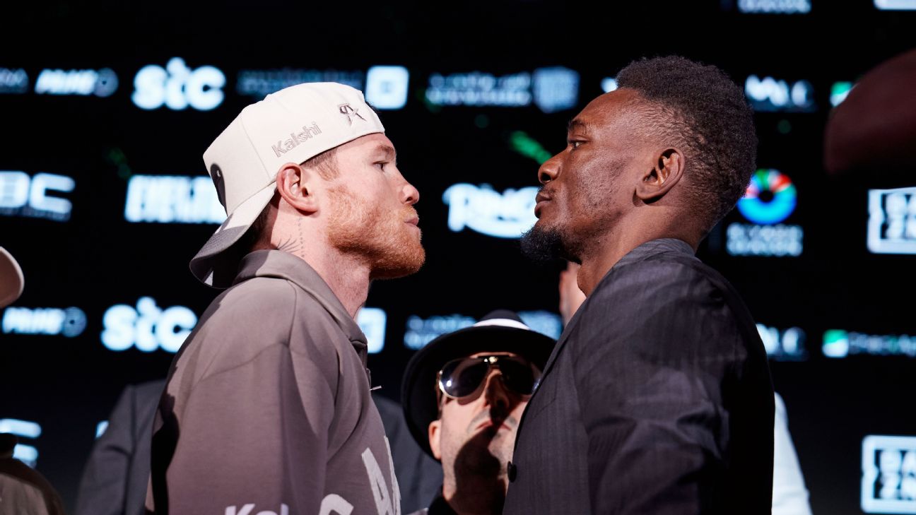 Canelo Alvarez, left, will challenge Christian Mbilli for the WBC super middleweight title in Riyadh, Saudi Arabia, on Saturday. — Article image accompanying Boxing experts make predictions, picks for Canelo vs. Mbilli on WagerUp Sports News. Canelo Alvarez, left, will challenge Christian Mbilli for the WBC super middleweight title in Riyadh, Saudi Arabia, on Saturday. — Article image accompanying Boxing experts make predictions, picks for Canelo vs. Mbilli on WagerUp Sports News.