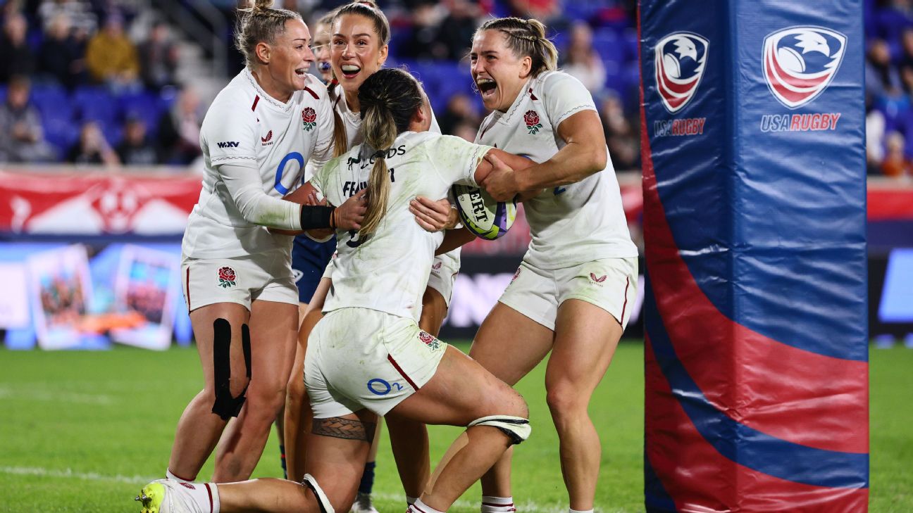 The Red Roses cruised to victory against the United States on Friday. — Article image accompanying United States 12-55 England: Moloney-MacDonald scores four tries as Red Roses bounce back on WagerUp Sports News. The Red Roses cruised to victory against the United States on Friday. — Article image accompanying United States 12-55 England: Moloney-MacDonald scores four tries as Red Roses bounce back on WagerUp Sports News.
