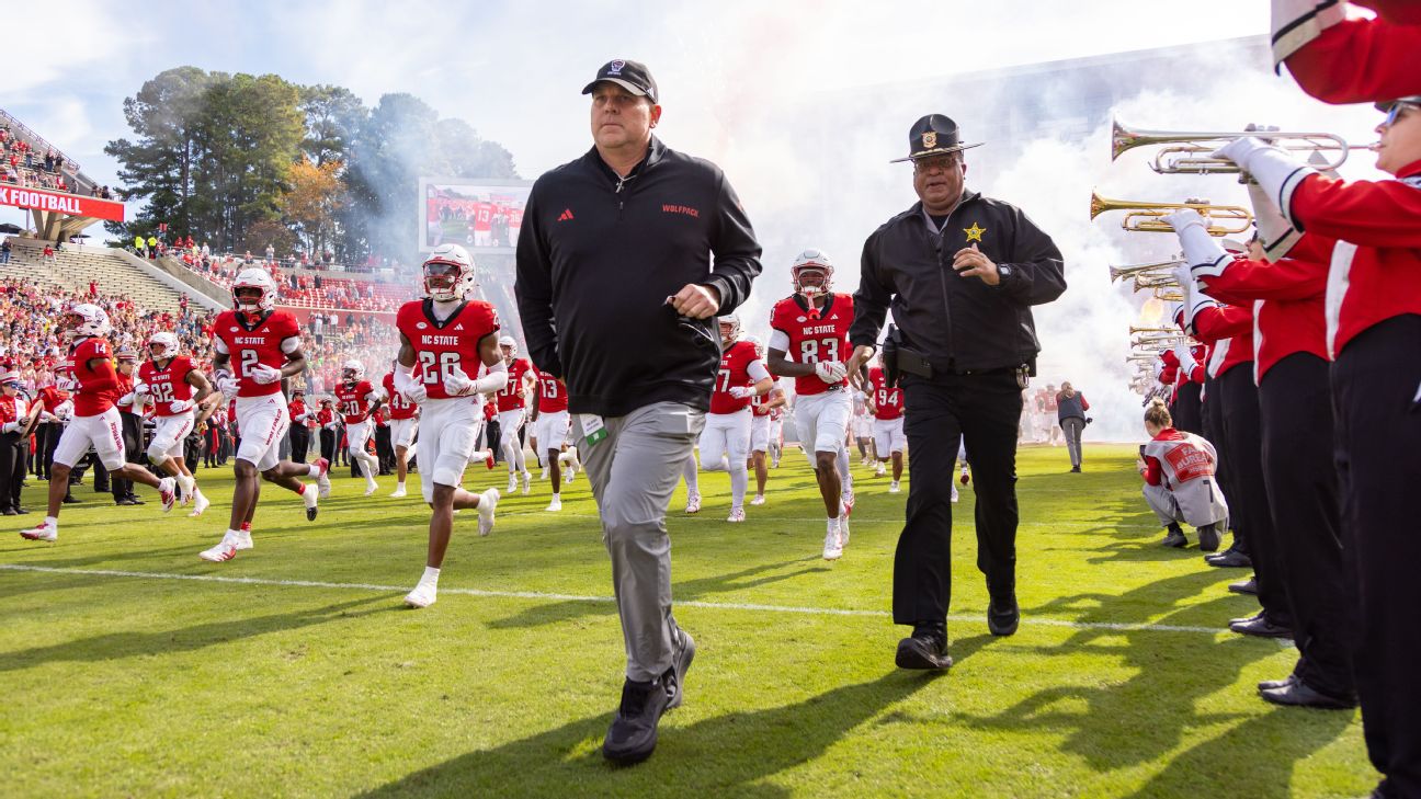 Todd Goebbel leads NC State onto the field for his first game as interim head coach following the program's firing of Dave Doeren, the winningest coach in program history. The Wolfpack defeated Cal, 31-10. — Article image accompanying NC State's Todd Goebbel dedicates first win to Dave Doeren on WagerUp Sports News.