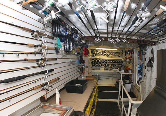 A fishing tackle room is mostly tucked away into the semi-public